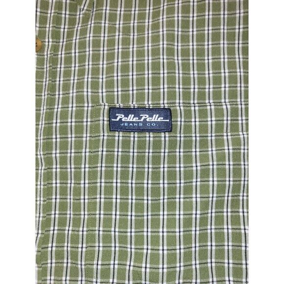 Pelle Pelle Button Up Shirt Men Sz‎ M Vintage Geometric Long Sleeve Green - Picture 2 of 7